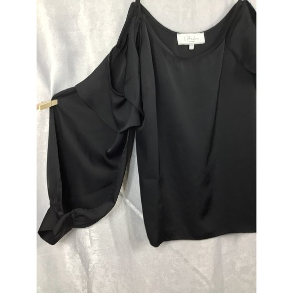 L`Academie Adjustable Spaghetti Strap Cold Shoulder Long Sleeve Blouse Black Siz - Picture 5 of 12